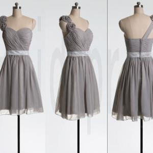 Gray Short Bridesmaid Dress Chiffon Dress..