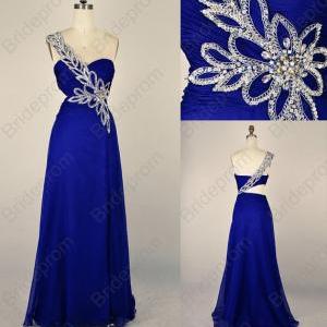 One-shoulder Beaded A-line Long Prom Dress,..