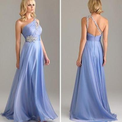 One-shoulder Beaded Ruched A-line Long Prom Dress,..