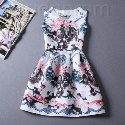 Short Retro Printing Patterns Women's Clothing Sleeveless Casual Dress ...