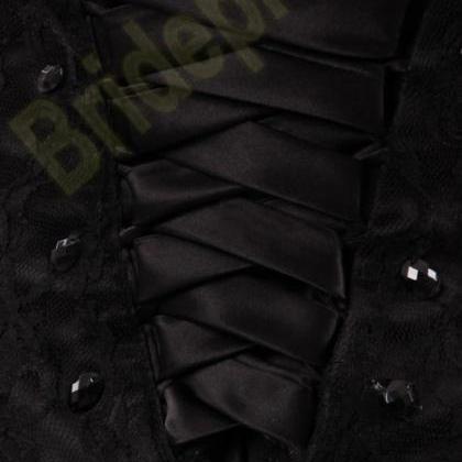 Beaded Embellished Black Lace Sweetheart Short..