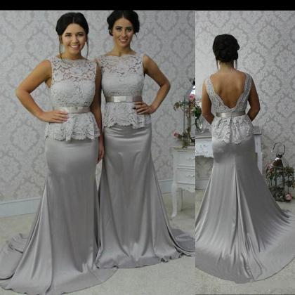 Grey Lace Prom Bridesmaid Dresses