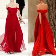 Red Prom Dresses/ Bridesmaid Dresses/ Cap Sleeves Evening Dresses/ Formal Dresses/ Chiffon Prom Gowns