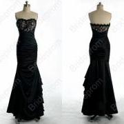 Black Prom Dress Long Prom Gown Strapless Bridesmaid Dress Lace Dress Custom Size 