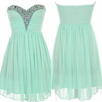 Mint Green Sweet Heart Chiffon Sleeveless Short Prom Dress Beaded Evening Party Gown Cocktail Bridesmaid Dresses Custom-made