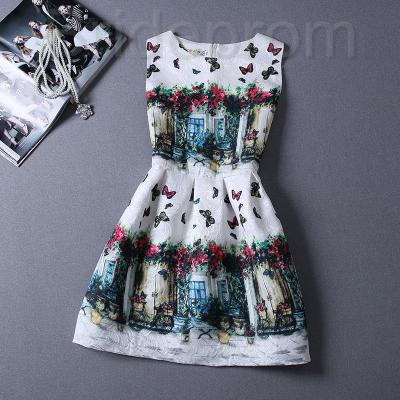 Short Retro Printing Patterns Women's Clothing Sleeveless Casual Dress YHD3-5 Size S M L XL