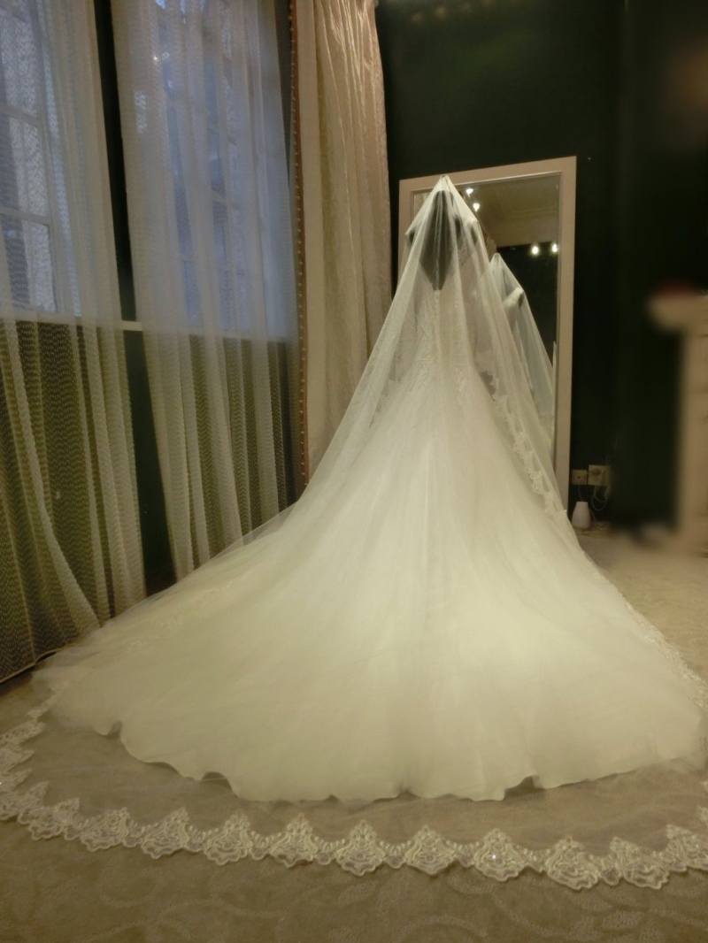 White/ivory Wedding Accessories 3m Lace Bridal Veils