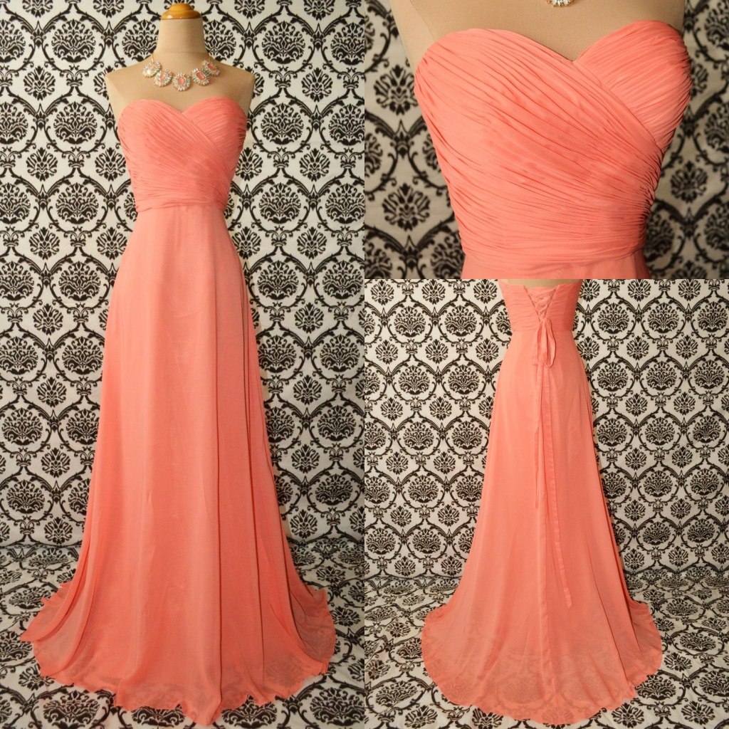 Strapless Sweetheart Ruched A-line Long Prom Dress, Evening Dress, Bridesmaid Dress Featuring Lace-up Back