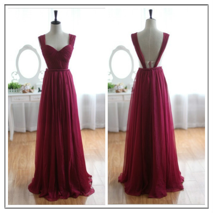 Sleeveless Ruched A-line Floor-length Prom Dress, Evening Dress Featuring Open Back
