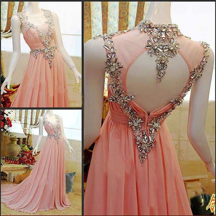 Ruched Crystal Beaded A-line Long Prom Dress, Evening Dress With Keyhole Back