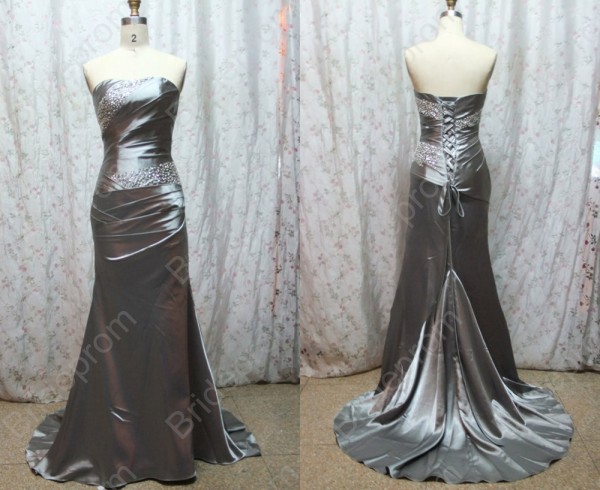 Silver Long Satin Mermaid Dress, Prom Gown, Evening Party Gowns, Homecoming Dress Cocktail Dress, Bridesmaid Dresses