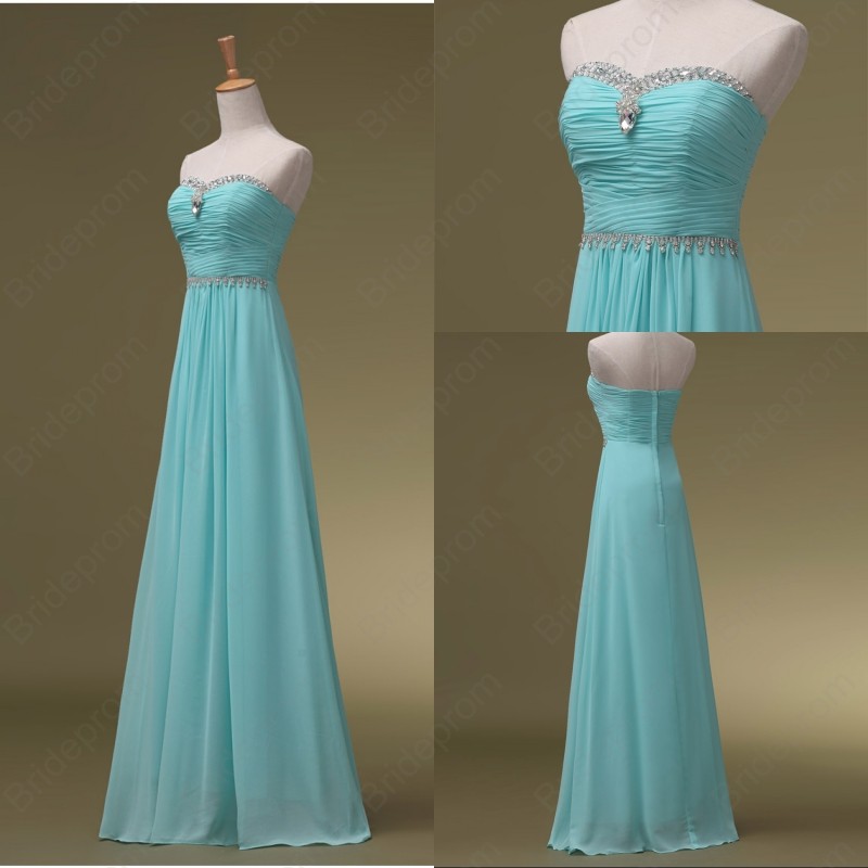 Strapless Sweetheart Ruched Beaded A-line Chiffon Floor-length Prom Dress, Evening Dress, Bridesmaid Dress