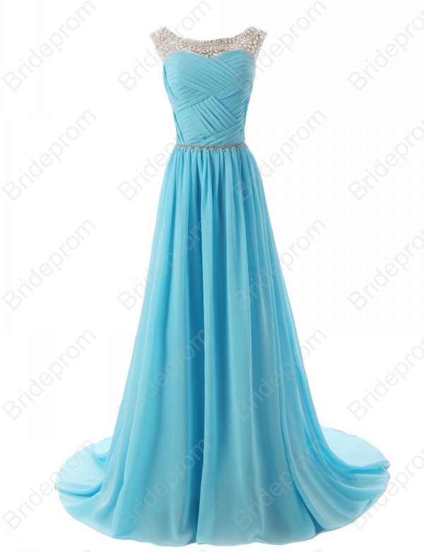 Beaded Ruched A-line Long Prom Dress, Evening Dress