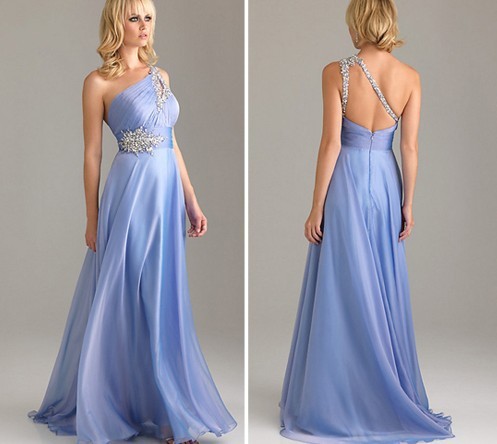 One-shoulder Beaded Ruched A-line Long Prom Dress, Evening Dress