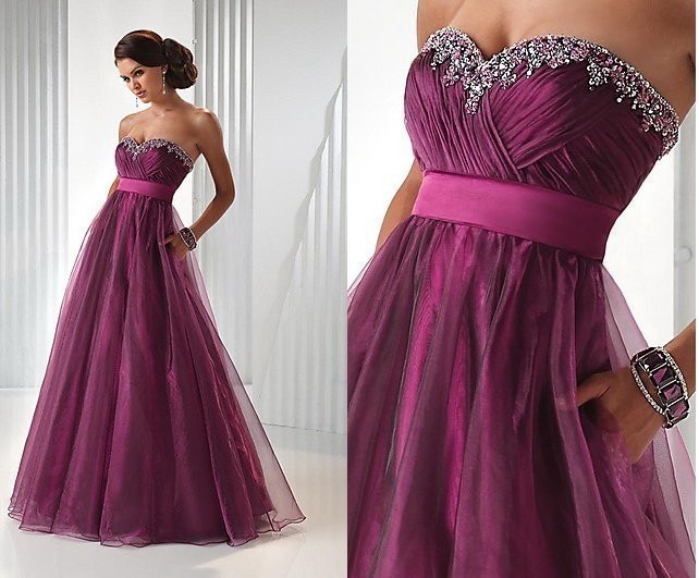 Strapless Sweetheart Beaded Ruched A-line Floor-length Prom Dress, Evening Dress