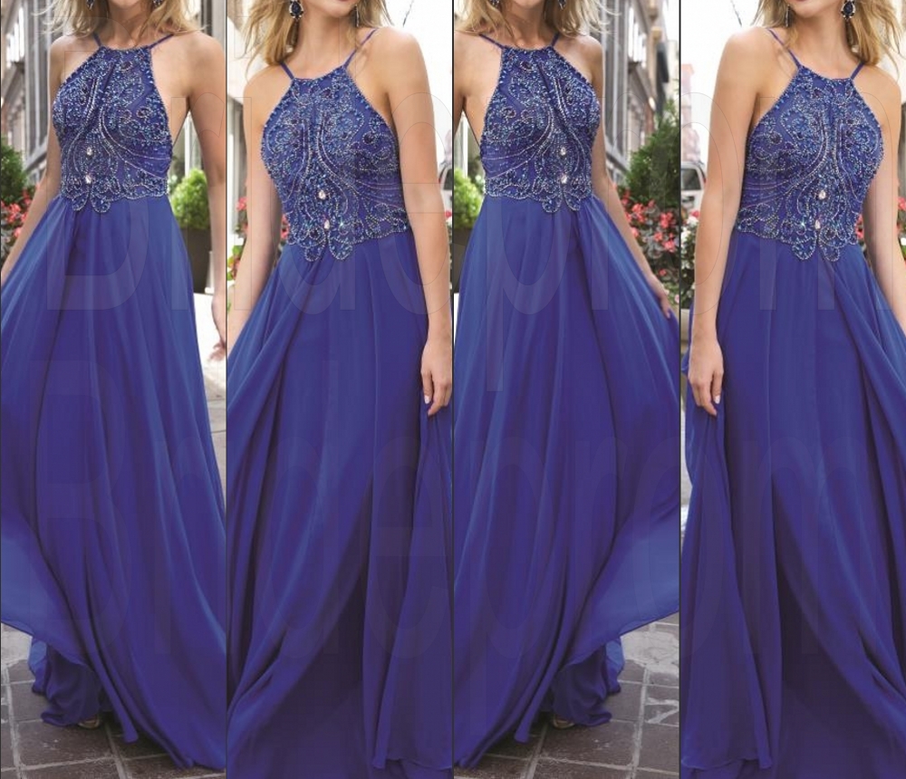 Royal Blue Long Prom Dresses, Straps Prom Gowns,beaded Evening Dresses, Backless Evening Gowns, Cocktail Dresses Custom