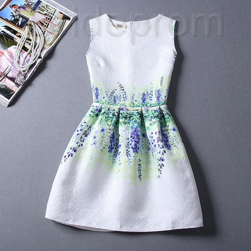 Short Retro Printing Patterns Women's Clothing Sleeveless Casual Dress Yhd3-20 Size S M L Xl
