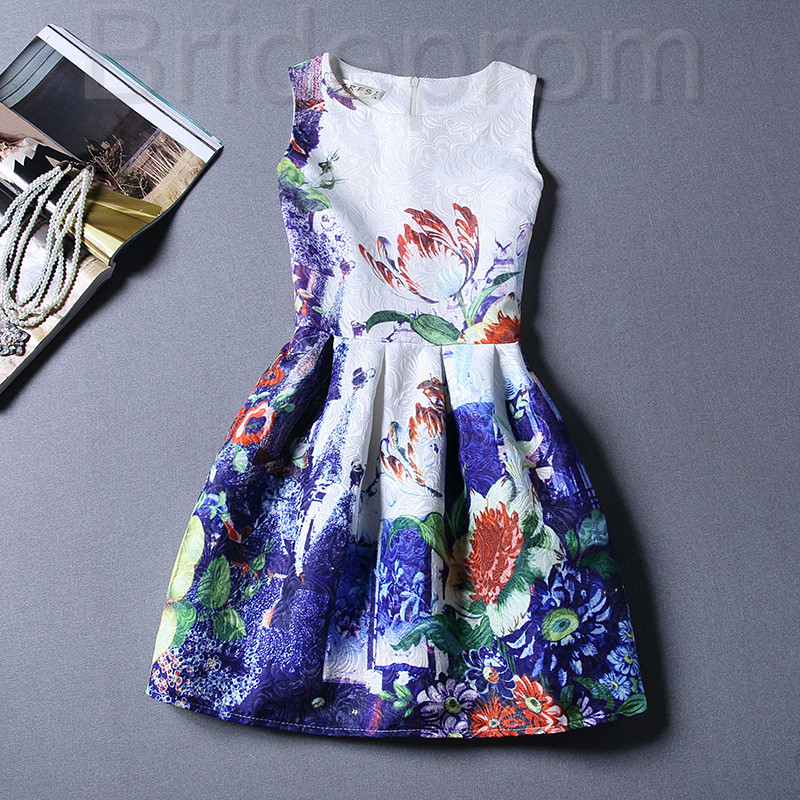 Short Retro Printing Patterns Women's Clothing Sleeveless Casual Dress Yhd2-5 Size S M L Xl