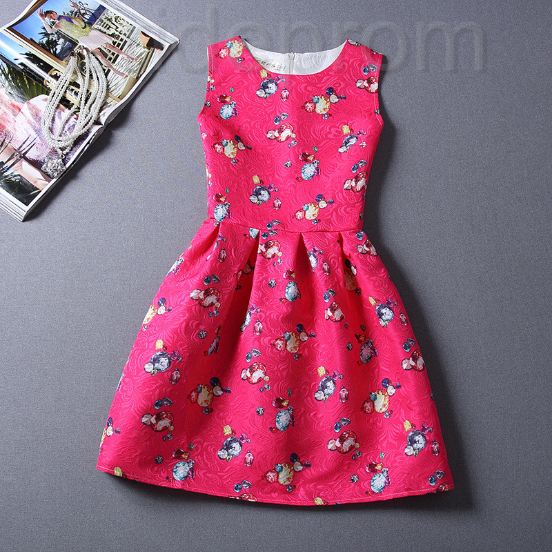 Short Retro Printing Patterns Women's Clothing Sleeveless Casual Dress Yhd2-18 Size S M L Xl