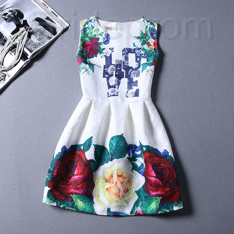 Short Retro Printing Patterns Women's Clothing Sleeveless Casual Dress Yhd4-12 Size S M L Xl