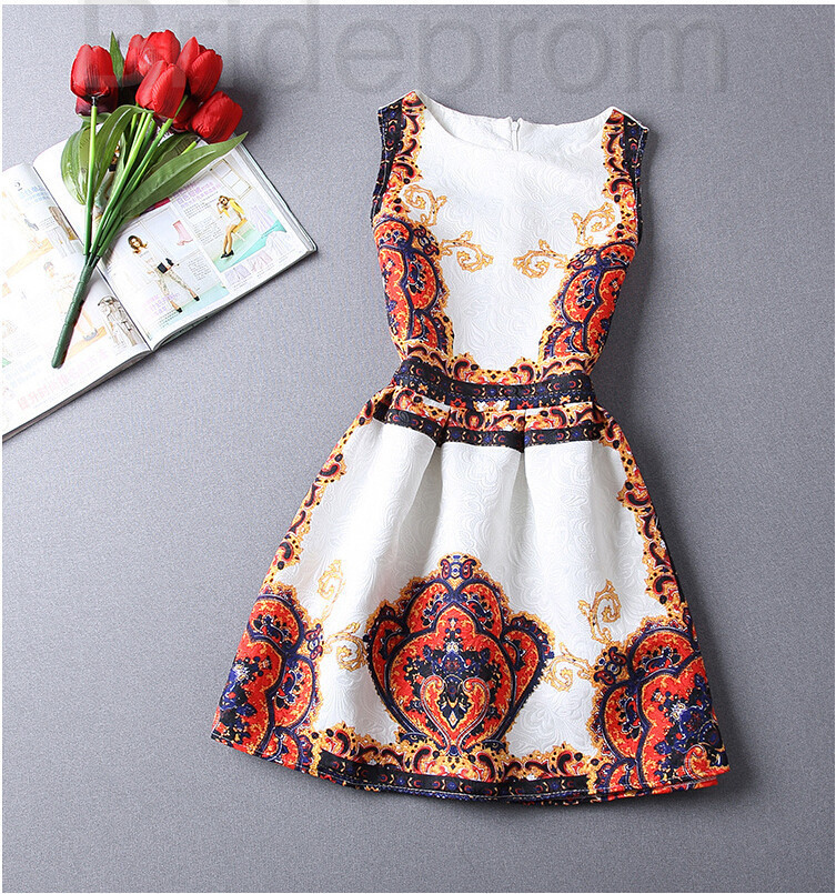 Short Retro Printing Patterns Women's Clothing Sleeveless Casual Dress Yhd5-4 Size S M L Xl