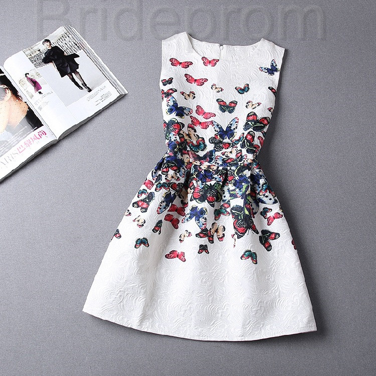 Short Retro Printing Patterns Women's Clothing Sleeveless Casual Dress Yhd5-5 Size S M L Xl