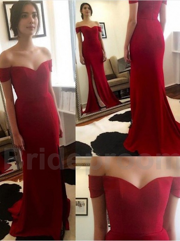 Red Prom Dress Off Shoulder Party Evening Dress