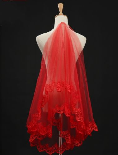 Wedding Veil 1.5m Red Lace Bridal Veil