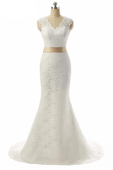 Gorgeous A-line White Long Sleeves Lace Wedding Dress on Luulla