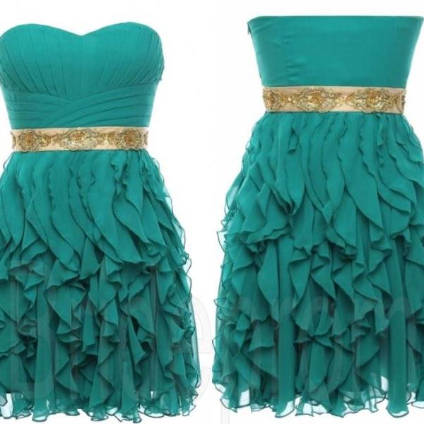 Beautiful Beading Cap Sleeve Sweet Heart Chiffon Inexpensive Long Bridesmaid Dresses, Simple Cheap Prom Dress, WG14
