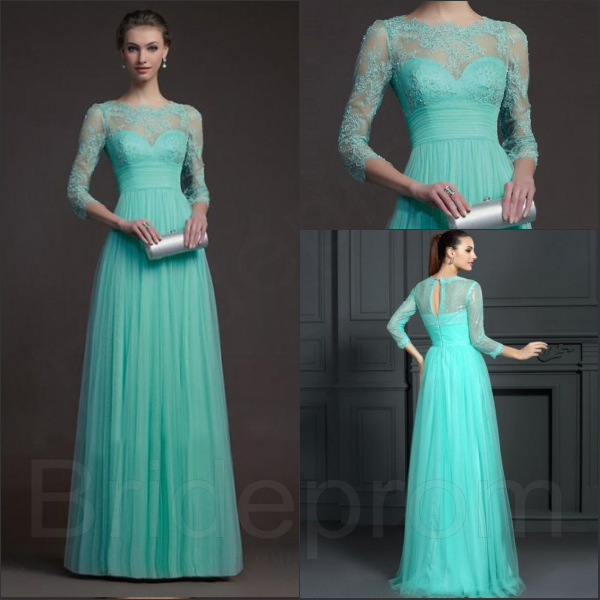 Sexy A Lineprincess 34 Sleeves Floor Length Tulle Bateau Floor Length Prom Dresses On Luulla 8058