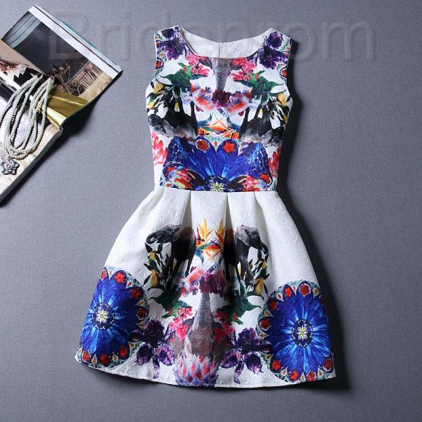 Short Retro Printing Patterns Women's Clothing Sleeveless Casual Dress ...