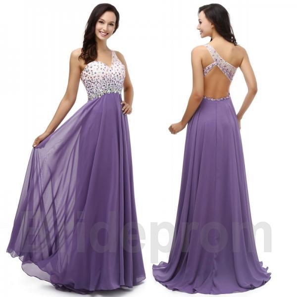 A-line One Shoulder Long Chiffon Prom Dress With Beads And Crystals ...