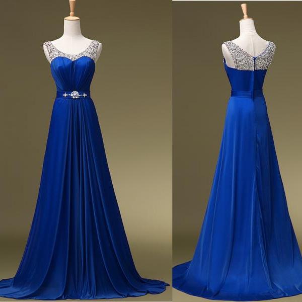 Blue Prom Dress,strap Long Chiffon Prom Party Evening Gowns on Luulla