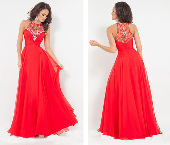 2015 Custom Made Red Floor Length Evening Dress,Scoop Beading Dress,Red ...